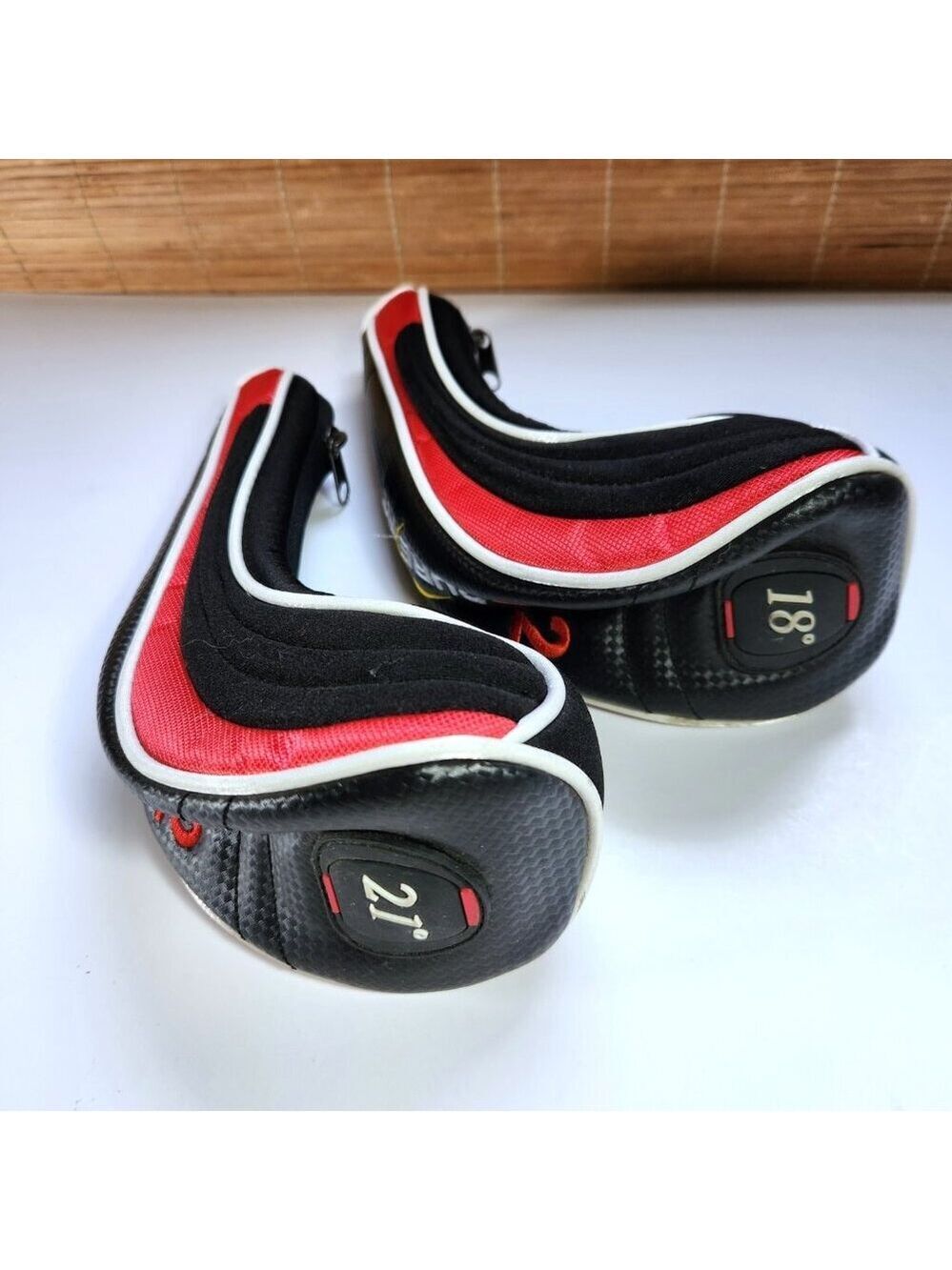Golf Head Cover V-2 Pure Fit 18° & 20° Lot of 2 Black & Red White Piping